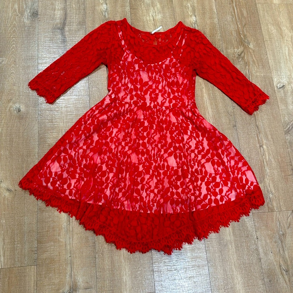EUC Free People Floral Mesh Lace Dress Size 6 - Picture 4 of 11